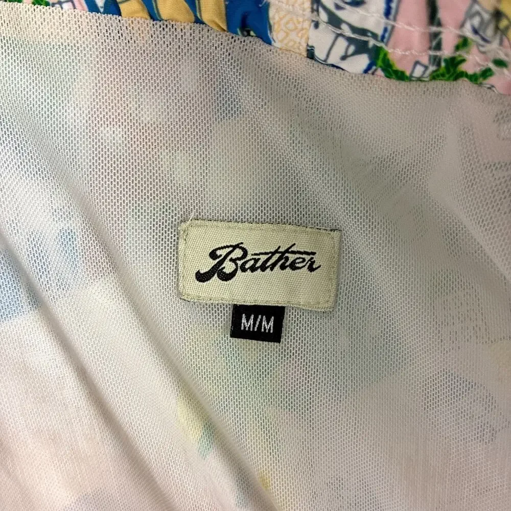 Bather Swim Trunks Mens M (L/XL) Multicolor Beach Scene Drawstring Preppy Summer